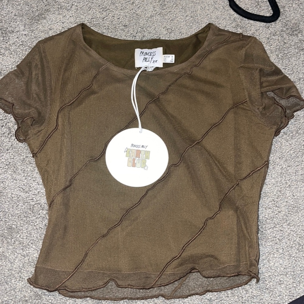 Brown Mesh Crop Top